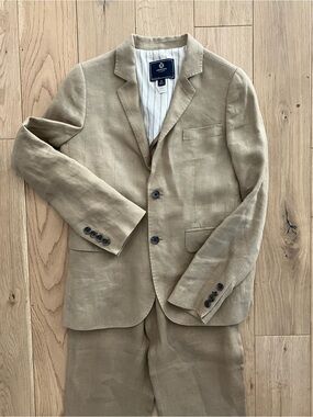 J.Crew Crewcuts Boys 100% Linen Tan Suit Set Blazer Jacket Pants Size 12